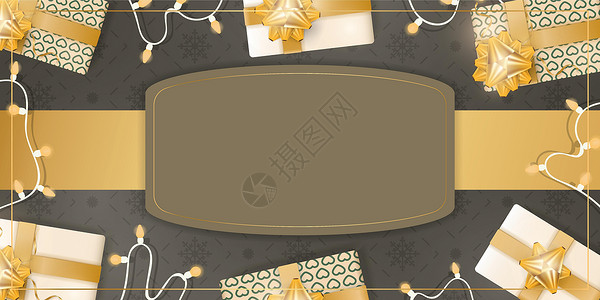 礼物平铺带有文本空间的棕色横幅 背景与和灯泡 矢量图设计图片