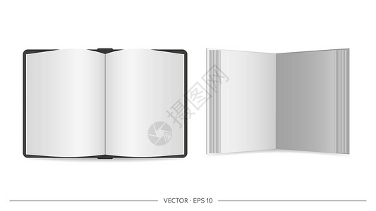 塑料书皮一本打开的书 有空白的叶子 从上面看 现实矢量设计图片