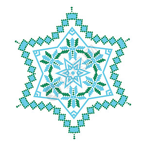 海白螺蓝色和绿色的民族装饰曼陀罗几何图案民间抛光假期纺织品边界艺术国家刺绣星星打印设计图片