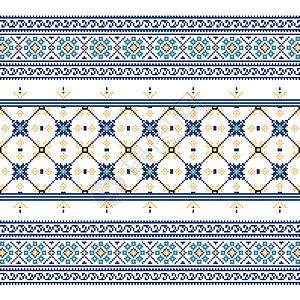 俄罗斯风格一套蓝色的民族装饰图案艺术抛光纺织品手工刺绣边界国家民间打印设计图片
