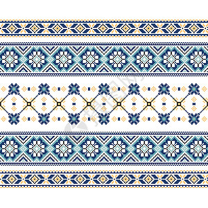爱沙尼亚语一套蓝色的民族装饰图案刺绣纺织品艺术抛光边界手工国家民间打印设计图片