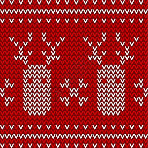 斯堪的纳维亚无缝红白针织背景材料装饰品纺织品插图手工羊毛季节麋鹿织物墙纸设计图片