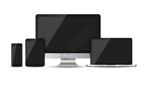 空白计算机现实设备平面图标和台式计算机 它制作图案矢量电子笔记本电脑社会网络技术电话办公室插图黑色设计图片