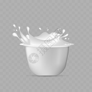 瓷杯子酸奶白塑料杯 酸奶喷雾 矢量插图设计图片