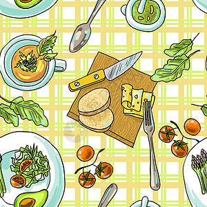 有机蔬菜沙拉无缝模式素食南瓜义者黄瓜绘画厨房洋葱食谱花园饮食收藏设计图片