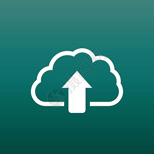 云线图标 互联网下载符号 绿色背景上的平面矢量图网络插图夹子艺术天气技术计算收藏天空托管背景图片