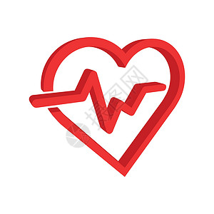 ps心图素材心跳线与扁平风格的心形图标 孤立在白色背景上的心跳图  3D 心律概念设计图片