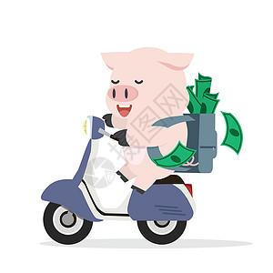 骑三轮猪骑摩托车的可爱卡通猪设计图片