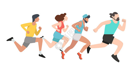 白种人美国人男女运动背景的竞跑者群体设计图片