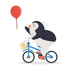 三项可爱企鹅骑着气球自行车设计图片