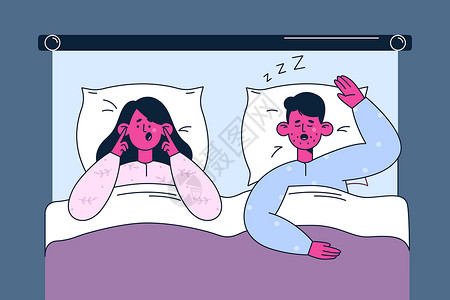 夫妻不开心打鼾失眠不好的睡眠概念愤怒打扰疾病枕头睡衣呼吸卧室轮胎压力夫妻设计图片