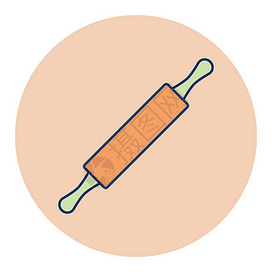 展平木擀面杖柱塞矢量 ico面包插图圆柱木头别针面粉工具绘画面包师棕色设计图片