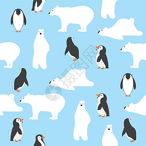 蓝色熊素材具有无盐水型企鹅的可爱北极熊设计图片