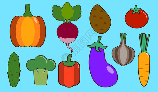 茄子洋葱蔬菜平面图标集 网页横幅网站的彩色平面设计概念印刷材料信息图形矢量它制作图案设计图片