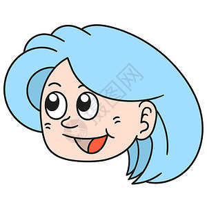 一个美丽的蓝头发女人开心地笑着的图释 涂鸦图标图像设计图片