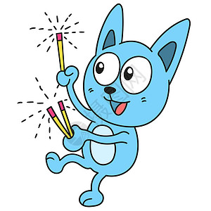 蓝猫耳蓝猫点燃新年烟花 涂鸦图标图像设计图片