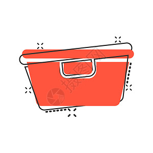 透明盒漫画风格的食品容器图标 厨房碗矢量卡通插图象形文字飞溅效果设计图片