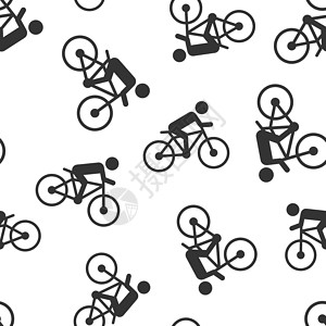 骑乐无穷人们骑自行车标志图标无缝图案背景 孤立在白色背景上的自行车矢量图解 男子骑自行车的经营理念运动旅行车轮训练安全活动速度锻炼健康乐设计图片