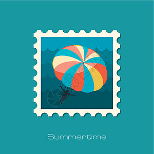 展出 暑期打扫活动邮票假期跳伞运动邮戳娱乐海滩闲暇降落伞邮政插图背景图片