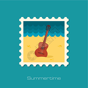 平海古城吉他海滩平 stam节奏邮政乐器海洋邮资歌曲邮戳海滩音乐家旋律设计图片