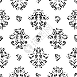 黑白花边分割无缝黑白图案 以巴洛克式的单方字写成 适合服装 纺织品 背景和印刷品设计图片