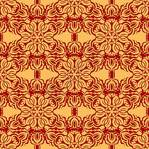 蕾丝花纹矢量图中国无缝图案与红色和金色的点缀 适用于背景 印刷品 服装和纺织品 矢量图设计图片