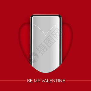 我真的会谢逼真的智能手机样机  3d 手机放在口袋里 用红心做成 情人节销售概念设计图片
