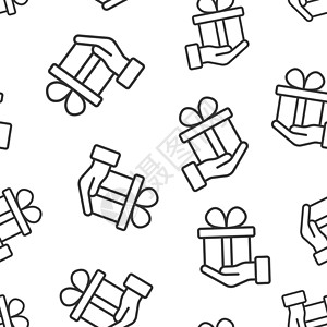 手礼物平面样式的礼品盒图标 在孤立的白色背景上呈现手上的矢量图解 惊喜无缝模式的经营理念周年送货包装假期生日风格丝带礼物盒插图购物设计图片