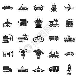 摩托图标在平面样式中设置的传输图标 孤立在白色背景上的汽车矢量集合图解 航运运输经营理念自行车帆船航行公共汽车民众飞机空气货车出租车摩托设计图片