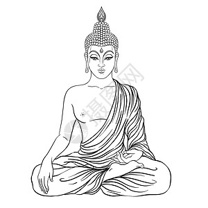 冥想音乐佛像坐在多彩的电线背景之上 矢量说明 古典装饰成分 印度人 佛教 精神运动宇宙辉光音乐宗教活力光环冥想咒语几何学派对设计图片