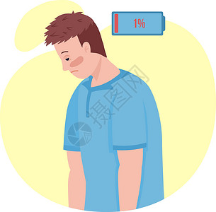 获得性免疫综合征有疲劳半平板色向量字符的男子设计图片