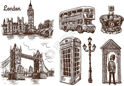伦敦巴士隆登草图插图横幅小册子河岸街道旅行社建筑学毡笔联盟雕刻广告设计图片