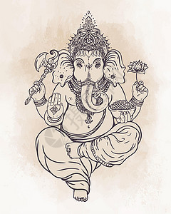 象神印度教加内沙勋爵 矢量说明绘画精神夹子古董偶像宗教艺术装饰品幸福插图设计图片