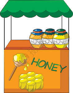 街市摊位配有 Honey 的订时柜台 用颜色绘制插图设计图片