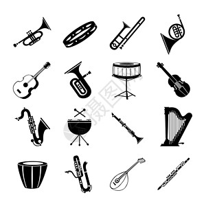 经典图标各种白色背景的音乐乐器-矢量(向量)设计图片