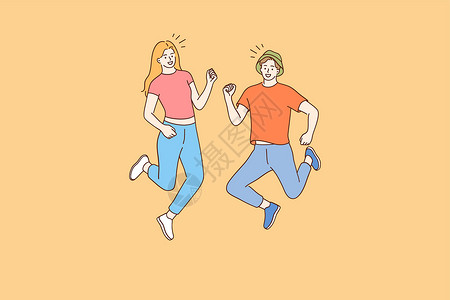 朋友一起玩跳跃青少年 幸福快乐 玩乐的概念设计图片