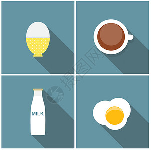 焙炒咖啡滚动鸡蛋 软煮鸡蛋 牛奶 咖啡图标设置矢量说明美食午餐晚餐温度厨房早餐阴影食物节食食谱设计图片