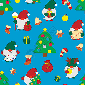 可爱圣诞节图案无缝病媒模式 带有可爱的漫画圣诞Gnomes设计图片