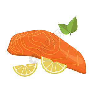 炒番茄配柠檬片的新鲜烤鱼     矢量插图营养小吃美食柠檬厨房卡通片饮食烹饪餐厅设计图片