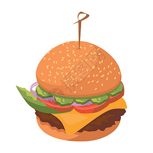 芝士三明治白色背景上现实的大型汉堡包  矢量洋葱汉堡菜单餐厅蔬菜芝士小吃卡通片早餐沙拉设计图片