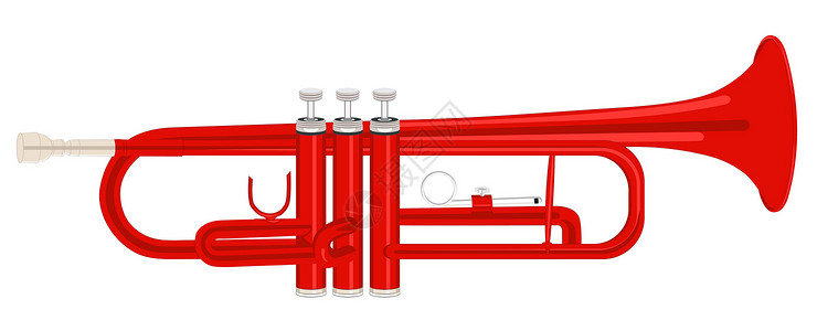 经典乐器红黄铜号角矢量插图设计图片