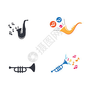 音乐爵士爵士乐徽标图标萨克斯管钢琴喇叭乐队歌曲音乐会白色乐器插图旋律图片