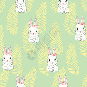 兔子图标素材无缝模式 与可爱的卡通兔子动物假期孩子们绘画婴儿包装孩子墙纸织物卡通片设计图片