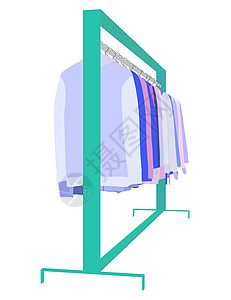 衣架上有很多衣服 颜色时髦 背景为白色 商店里挂在衣架上的衣服 矢量图设计图片