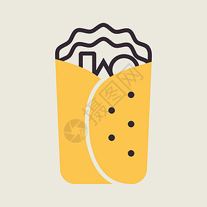 墨西哥肉卷卷饼包装矢量图标 快餐标志沙拉胡椒午餐小吃美食面包玉米辣椒插图蔬菜设计图片