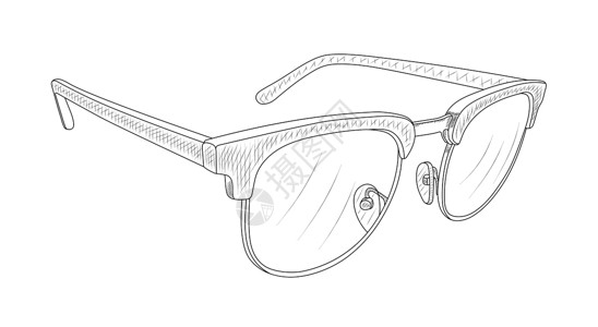 手画眼镜矢量素描 旧的附属品设计图片
