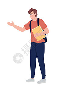 男生背包友好学生半平板彩色矢量字符设计图片