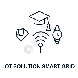 智能电网图标 物联网解决方案集合中的行元素 用于网页设计 信息图表等的线性智能网格图标标志设计图片