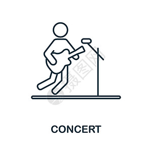 吉他标志音乐会图标 大城市生活系列中的线条元素 用于网页设计 信息图表等的线性音乐会图标标志设计图片