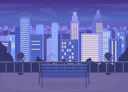 夜间平面彩色矢量插图时的城市天线背景图片